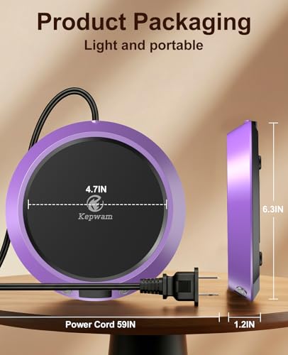 Image of Kepwam Coffee Mug Warmer - 50W Electric Coffee Warmer for Desk 3 Temp Settings & 2-9 Timer Smart Cup Warmer for Desk Candle Warmer Plate with LED Lights Beverage Tea Milk Warmer for Home & Office