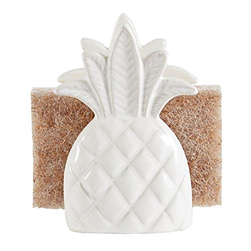Mud Pie 4265474 Pineapple Sponge Holder, White, 5" Height x 3.5" Weight