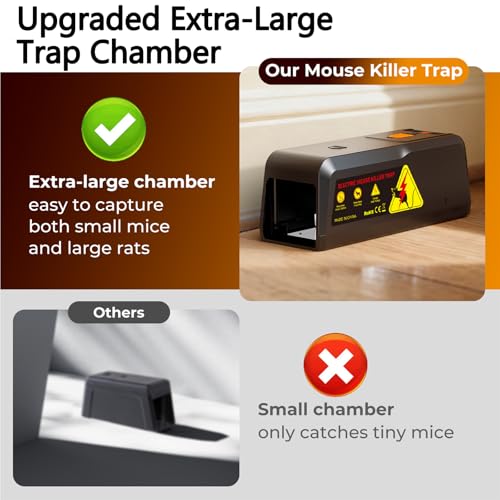 Električna past za podgane, električna past za miške Jkevow 2800 V z visoko napetostjo, nadgradnja Povečanje odprtih pasti za miške za notranje prostore, kuhinje - učinkovito za velike in majhne miši