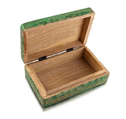 Great Birthday Gifts Handmade Decorative Wooden Jewelry Box Tree Of Life Carving Jewelry Organizer Keepsake Box Treasure Chest Trinket Holder Watch Box Storage Lock Box Housewarming Gift (Green) #TOP3