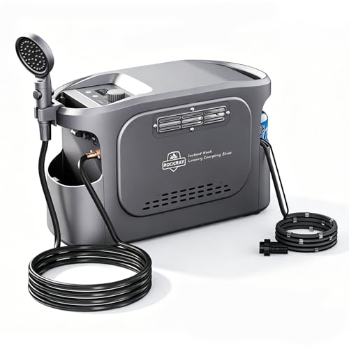 ROCKRAY Portable Propane Water Heater for Camping, Instant Hot Water Heater with 5200mAh Battery,Max 180 Mins Runtime, Outdoor Shower for RV, Cleaning & Pet Washing