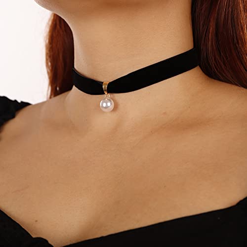 Missgrace Sexy Simple Black Pearls Short Choker Necklace Dainty Halloween Gothic Punk Bar Party Custume Vintage Thick Choker Necklace for Women3