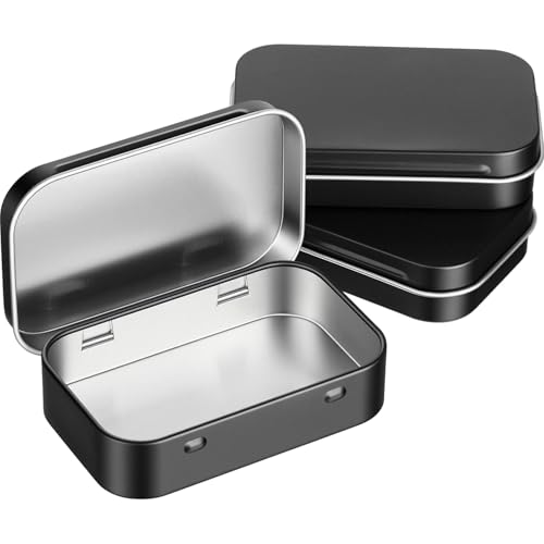 Image of Hotop 3 Pack Metal Rectangular Empty Hinged Tins 3.75 x 2.45 x 0.8 Inch Box Containers with Lids Mini Portable Box Small Storage Kit, Home Organizer (Black)