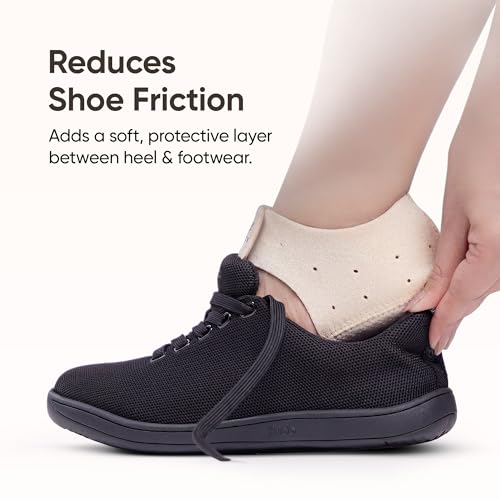 Image of Frido Orthotics Heel Protector for Heel Pain Relief | Gel Heel Pad with Velcro Strap | Anti-Slip Heel Cup Cushion for Men & Women | Plantar Fasciitis, Heel Spurs, Shoe Bite Support | Beige| Size - S