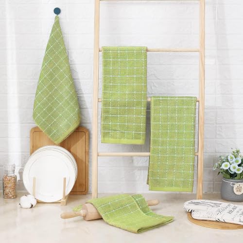 Image of Homaxy 100% Cotton Terry Kitchen Towels, Large 6 Pack, Sage Green | Ultra Soft and Absorbent Dish Towels for Kitchen, Suitable for Drying and Washing Dishes