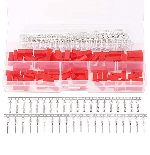 LeHang 420Pcs 50set 2.54mm 2Pin Female Male Red Plug Housing Crimp Terminal Connectors Kit Perfectly Compatible with JST SYP