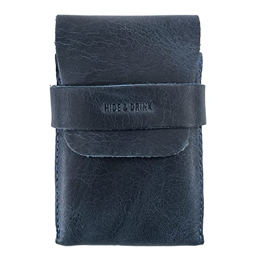 Image of Hide & Drink, Classic Case for Playing Cards (Not Included) Secure Storage, Playing Deck Holder, Travel Accessory, Full Grain Leather, Handmade, Slate Blue