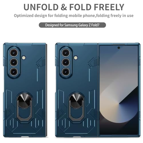 Image of amazon basics Shield Armor Pro Case for Samsung Galaxy Z Fold 6 Ring Holder Stand Back Case Cover for Samsung Galaxy Z Fold 6 - Blue
