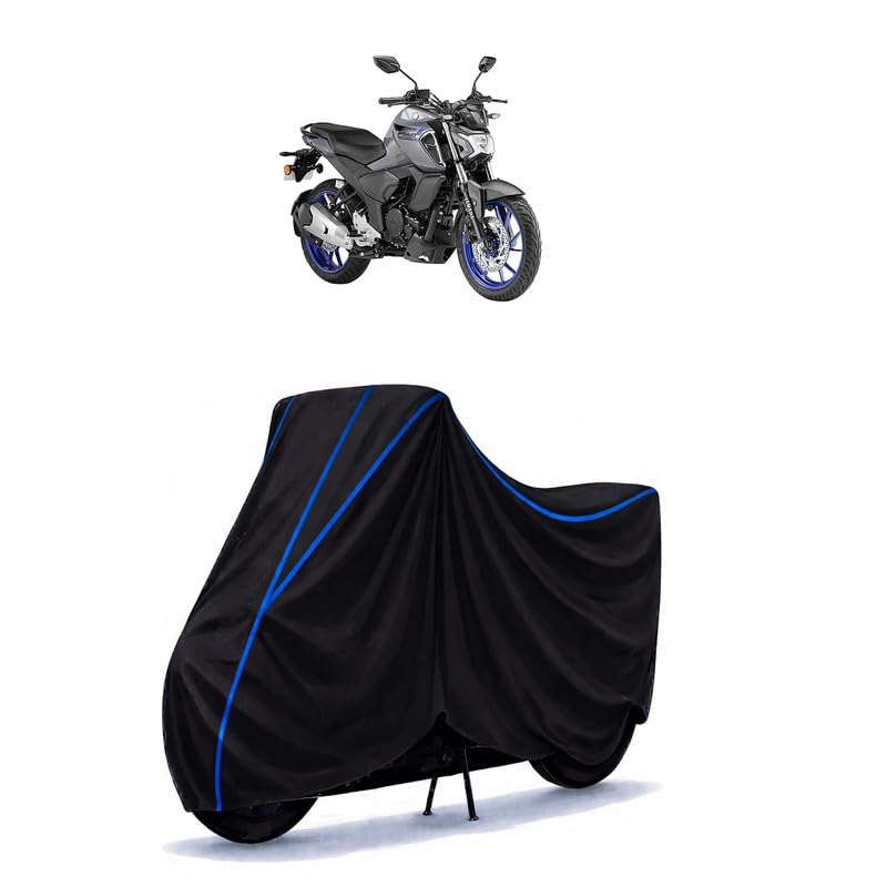 Image of FZS FI V4 Bike Cover Water Resistant Universal Motorcycle Rain | Heavy Duty UV Protection, Dust, Scratch Indoor Outdoor All Weather with Black Blue Piping Elastic