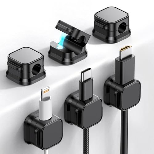 HoneyHolly Clips Câble, Lot de 6 pour Organisateur de Câble, Auto-adhésifs, Support Câble de Charge, Magnétique, Accroche Câble pour Bureau, Table de Chevet, USB, HDMI et Câbles Audio