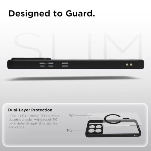 Image of RIGGEAR Shockproof Sleek Hybrid Armor Magnetic Back Cover Case Compatible with MagSafe Accessories for Motorola Moto Edge 70 Max 5G (Clear PC + Black TPU Bumper)