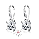 Hypoallergenic Square Earrings Dangling Sterling Silver, Silver Drop Earrings for Women, Wedding Bride Dangling Dangly Earring Diamond Earring for Women