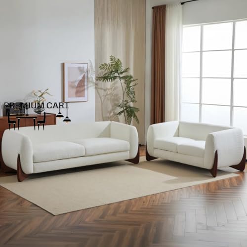 Image of Velvet Contemperory Sofa with Cushion Chaise Lounge Sectional Sofa Perfect for Living Room & Bedroom Guests Home & Office (White Boucle Fabric, 5 Seater)