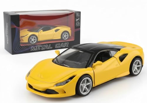 Image of SHAKTISM Die-Cast Metal Car Toy -1:36 Scale, Opening Doors, Pull Back Function, Collectible Toy, Racing Car for Kids Birthday Gift for Boys Girls (Yellow Ferrari Diecast)