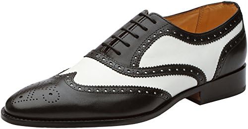 3DM Lifestyle Men's Classic Brogue Oxford Wing-Tip Lace Up Leather Lined Perforated Dress Oxfords Shoes Black/White
