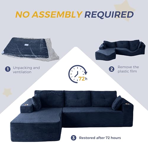 Image of MAXYOYO 104 inch Modular Sectional Couch with L-Shape Chaise, Modern Boneless Couch for Living Room, Sofa in A Box, Oversized Sofa with Deep Seat, No Assembly Required, Navy