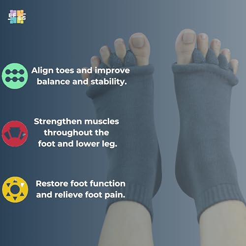 Image of EFES Cotton Foot Alignment Socks for Women and Men, 5 Toe Separators for Hammer Toes, Plantar Fasciitis, Bunion Corrector and Foot Pain Relief