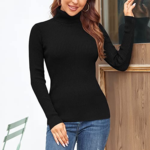 Rocorose Women's Ribbed Turtleneck Sweater Long Sleeve Knitted Solid Pullover2