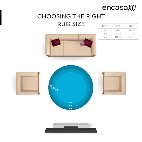 Image of Encasa XO Reversible Round Rug Handwoven Natural Fiber Carpet Braided Area Rug | Neutral Boho Rug for Living Room, Bedroom, Nursery | Washable Area Rug Two Tone | Beige & Off-White (60 cm) | 2 Ft