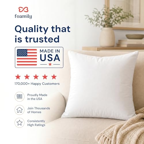 Image of Foamily Couch Pillows Inserts 26x26 Premium Decorative Pillows for Couch, Bed & Living Room, Soft Fluffy Throw Pillow Inserts for Home Decor