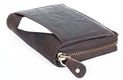 FLW Large Natural Dark Brown Zip-Around Durable Genuine Leather Wallet with Scorpion2