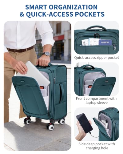 ECOHUB Bagage à main approuvé par les compagnies aériennes, valise à main souple de 21 pouces de hauteur avec roulettes à ressort absorbant les chocs, bagage de voyage léger avec serrure TSA, convient aux sacs à main de 22x14x9 – Image 6