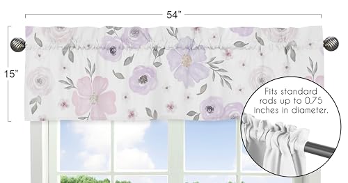 Image of Sweet Jojo Designs Lavender Purple, Pink, Grey and White Window Treatment Valance for Watercolor Floral Collection - Rose Flower