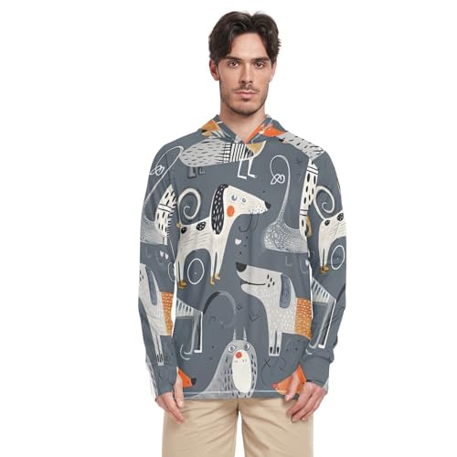 Cute Dog Men's UPF 50+ Sun Shirts Quick Dry Sun Protection Hoodie UV Long Sleeve T-Shirts 1711