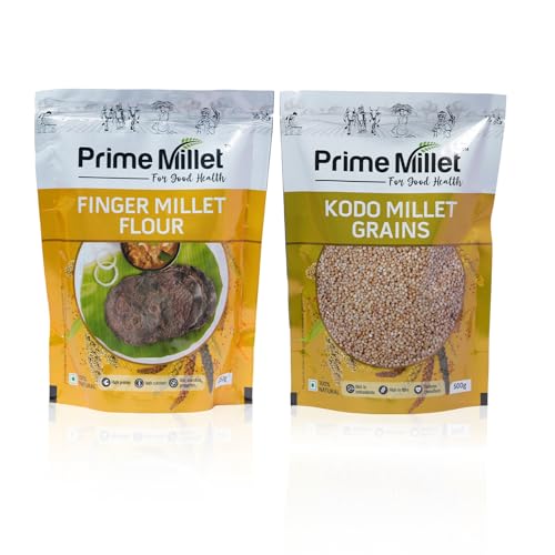 Image of Prime Millet For Good Health Organic Finger Millet Flour (Ragi Atta) | Whole Finger Millet Grain | High Fiber | Stone Ground | Premium Quality Flour for Roti, Dosa & Healthy Meals, 1.5kg(Pack of 2 x 750g)
