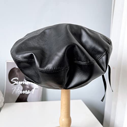 Chapeau femme en cuir synthétique vintage béret marron uni - 5