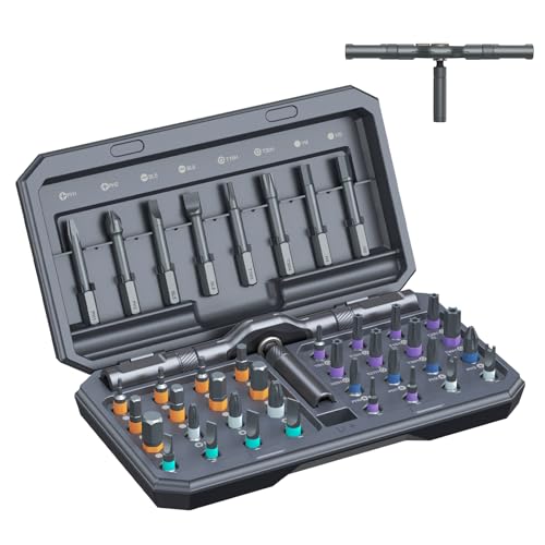 ORIA 42 in 1 Magnetic Screwdriver Set, Multi Bit Ratchet Screwdriver Set With T Handle, Portable Storage Case, DIY Repair Tool Kit for Electronic Repair, Furniture, Bicycle, Computer, Grey