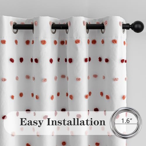 Image of Kids Blackout Curtains for Girls Bedroom,Pom Pom Curtains 50x95 in | 100% Blackout Light Blocking Drapes,Nursery Curtains,Room Darkening,Thermal Insulated Grommet Drape,Red,Cute,2 Panels Set