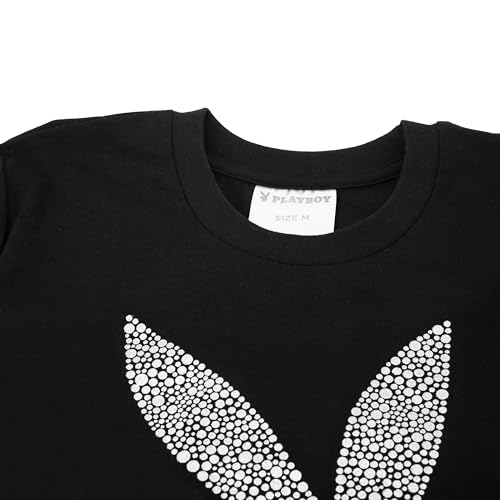 Playboy Womens Soft Cotton Blend Babydoll Tee Shirt with Faux Rhinestone Print Or Glitter Sizes S-XL4