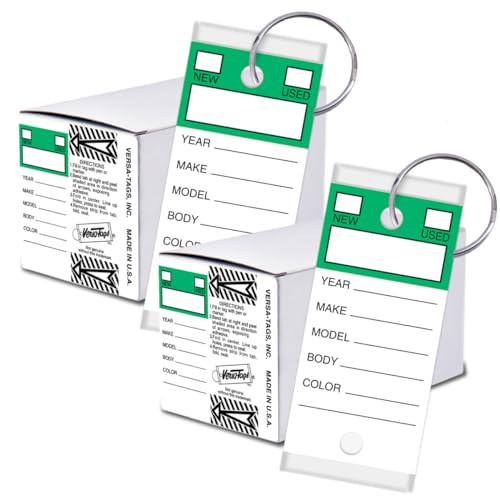 Image of Versa-Tags Green Stripe Self-Protecting Key Tags with Chrome-Plated Split Rings, 500 Count Automotive Dealership Key Tags for Car Truck RV Inventory & Service Organization