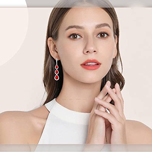 Lmxxvj Necklace Long Earrings Bracelet Set, White Gold Plated Created Blue Sapphire Jewelry Set Wedding Party Gift Jewelry For Women Bridal Bridesmaid (Ruby Red) #TOP3