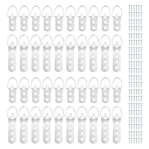 Image of 40Pcs D Ring Picture Hangers, Heavy Duty D Ring Picture Hanger with 120pcs Screws, 2 & 4 Holes D Hooks for Hanging Picture Mirror Photo Frame Hardware