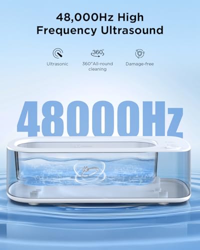 Image of Ultrasonic Jewelry Cleaner Machine: 48KHz Ultra Sonic Cleaner for Jewelry,Eyeglass,Rings,Watch Band,Dentures,with Dual Cleaning Modes,350ML 304 Stainless Steel Tank,Gift for Wife,Mom,Daughter