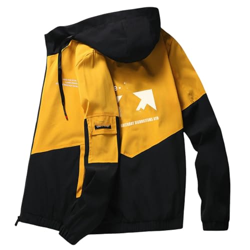 Veste imperméable homme avec capuche coupe-vent sport de plein air jaune