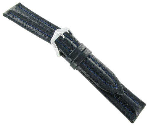 18mm Hirsch Cordoba Dark Navy Genuine Leather Heavy Padded Raised Relief Water Resistant Watch Band