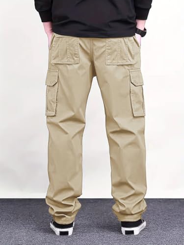 Image of Vogaan Casual Solid Men's Loose Fit Drawstring Cargo Pants with Multiple Pockets | Cotton Cargos for Men