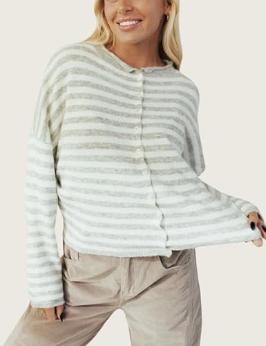 Esmeling Women's Crew Neck Casual Cardigan Sweater Open Front Wavy Long Sleeves Cropped Knit Outerwear2