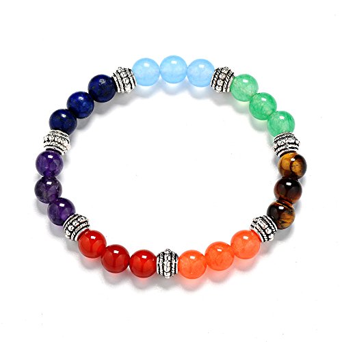 Bracelet 7 chakras en pierre naturelle agate et oeil de tigre pour yoga