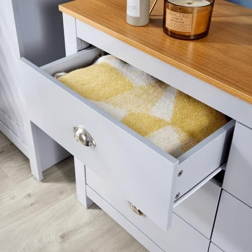 Home Source Camden Bedroom 6 Drawers Chest of Drawers Wooden Bedroom Home Furniture Clothing Storage Unit, Grey