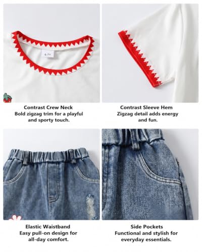 Image of Azmxynol Tween Girl Clothes Short Sleeve Top + Butterfly Design Jeans 2 Pieces Spring Summer Outfit Set, Size 6-16 Years
