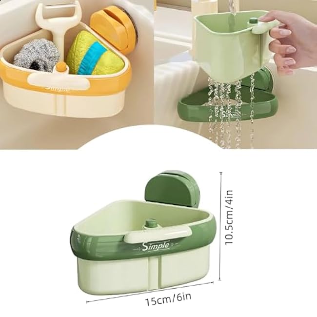 Suction Cup Sink Corner Rack,Removable Sink Storage Rack Holder, Suction Cup Press Sink Strainer Basket,Food Waste Catcher for Sink for Kitchen Bathroom Dishware (Yellow)