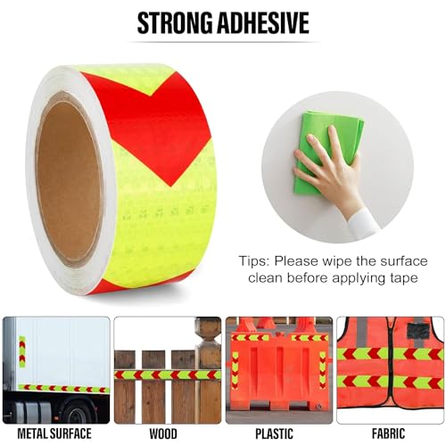 Image of ZSIGNS 2 Inch X 5 METER Arrow Reflective Hazard Safety Warning Caution Tape, Reflector Industrial Marking Tape for Trailers Vehicles Stairs Steps Floor Boats Outdoor Waterproof (GREEN & RED)