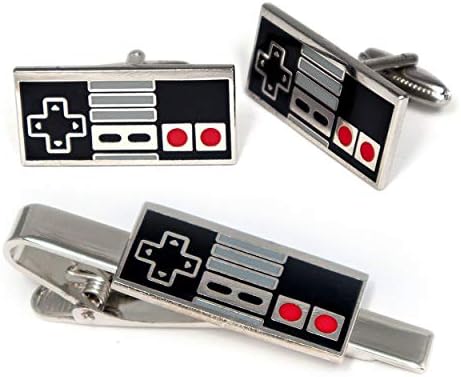 SharedImagination NES Nintendo Tie Clip, Super Nintendo Controller Cufflinks, Retro Gaming Jewelry, SNES Cuff Links, Super Mario Brothers Legend of Zelda Metroid Wedding Groomsman Groomsmen Gifts