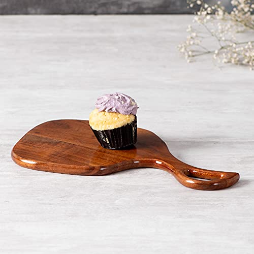 Image of Nestroots Wooden Serving Platter - Cheese, Snack, Pizza Tray With Handle - Round Board (Brown, 12 x 7 x 1 inch)