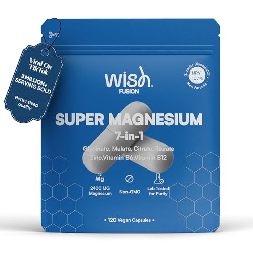 Magnesium Glycinate 7 in 1-2400mg Magnesium Supplements to Support Stress Relief, Sleep, Heart Health, Nerves, Muscles, and Metabolism* - with Magnesium Citrate, Malate, Taurate - 120 Capsules