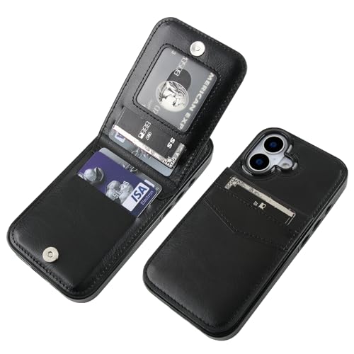 KIHUWEY Compatible with iPhone 17 Case Wallet with Credit Card Holder Flip Premium Leather Magnetic Clasp Kickstand Heavy Duty Protective Cover for iPhone 17 6.3 Inch (Black)